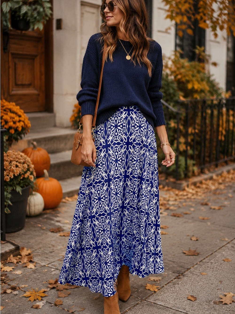 Boden Blue & White Damask Print Maxi Skirt — Size 4L